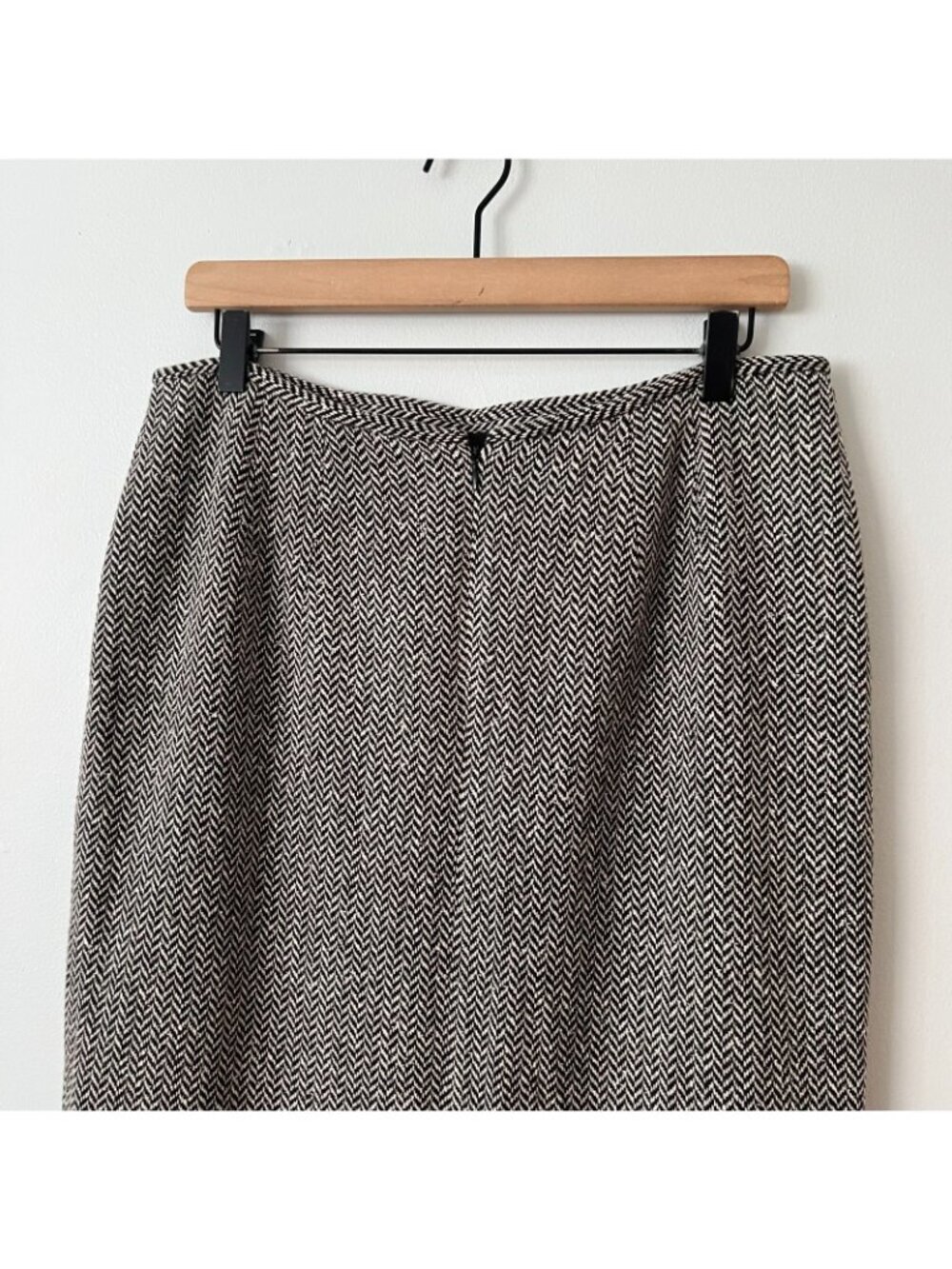 Vintage Talbots Long Wool Blend Black White Herringbone Skirt Women's Size 14 - Picture 7 of 10